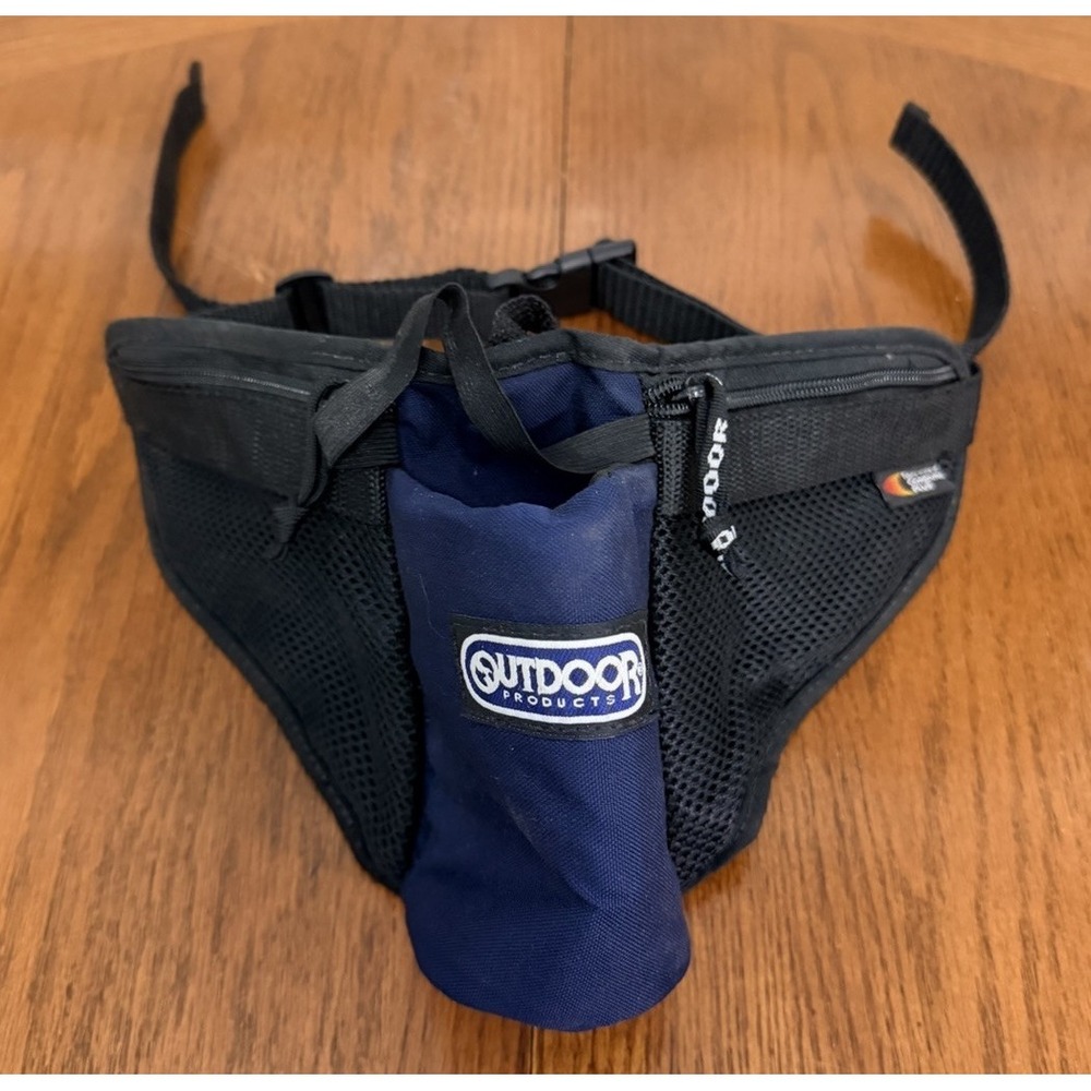 Outdoor Products Waist Fanny Pack w/ Water Bottle Pouch Blue Black Adjust Strap